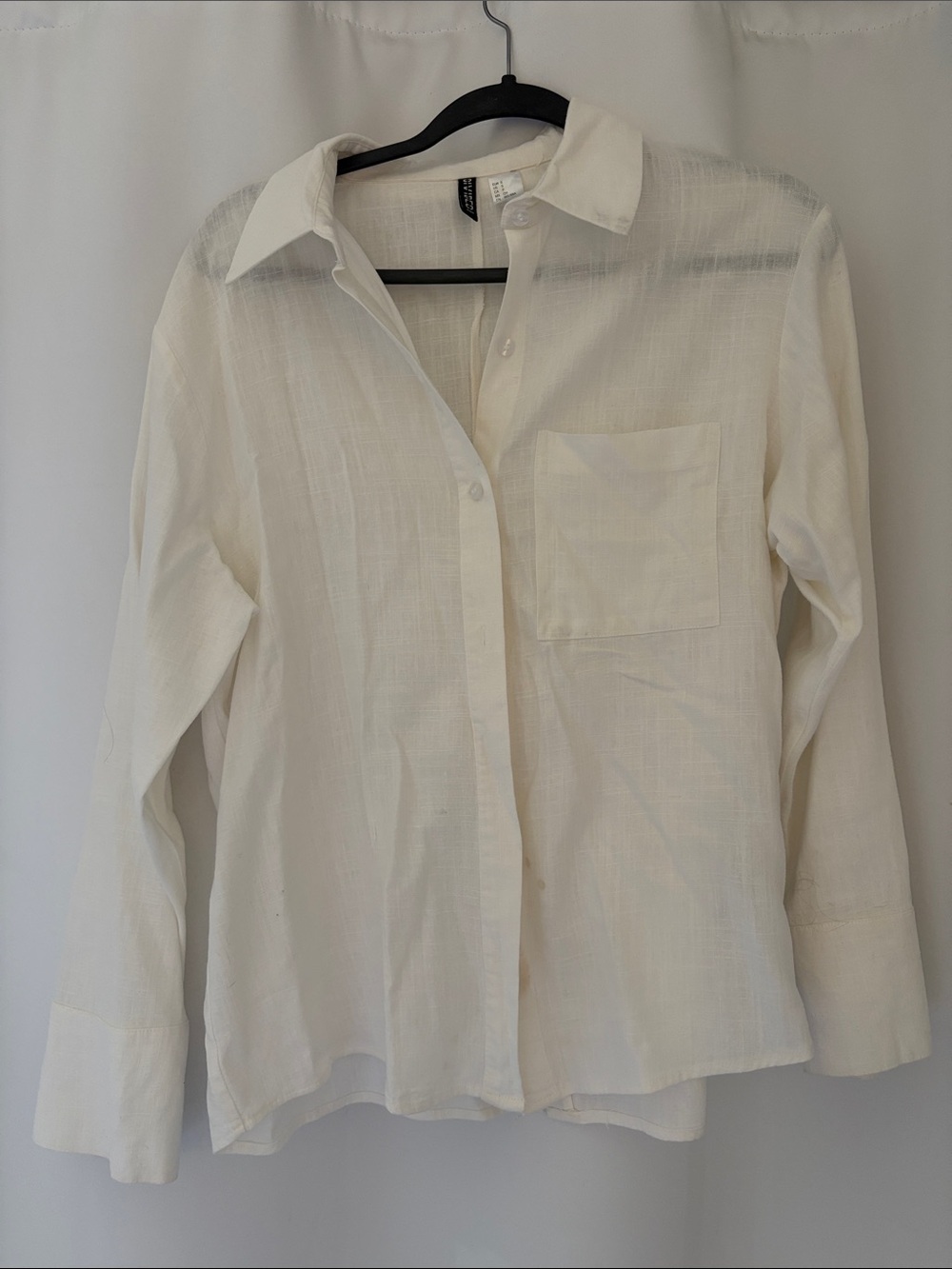 HM White linen Button-Up Shirt with Chest Pocket